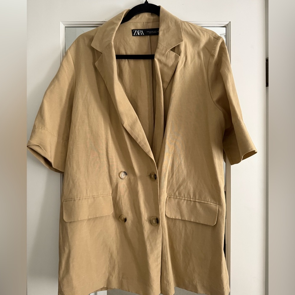Zara Women's Short-Sleeve Double-Breasted Blazer